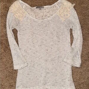 Charlotte Russe Cream Knit Sweater with Lace Details